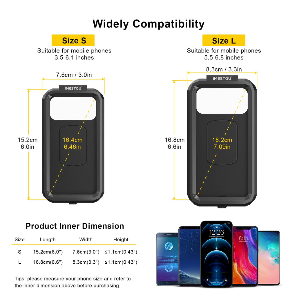 iMESTOU wasserdichte Motorrad Telefon Halterung Fahrrad Telefonhalterung 1 "Kugel Lenker Stamm Mobiler Halter Anti-Dieb 720 ° Rotations Aluminiumbasis für 5,5" -6.8 "Cellphones (L)