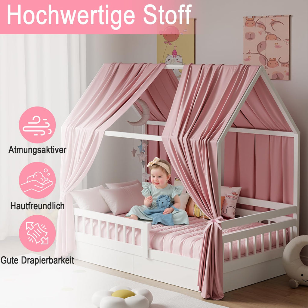Zdada Hausbett Himmel, Betthimmel Hausbett Musselin mit 2 Stück Betthimmel, Stoffhimmel für Hausbetten Mädchen Jungen Baldachin Kinderbett Kinderzimmer Deko -67 x 270 cm Rosa