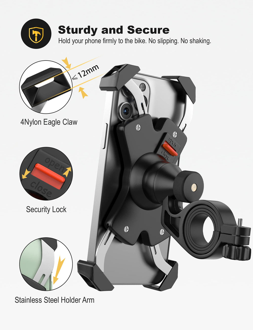 Grefay Fahrrad Handyhalterung, Edelstahl Motorrad Fahrrad Lenker Handy Halterung Mit 360 Drehen für 4,5-6,8 Zoll Smartphone