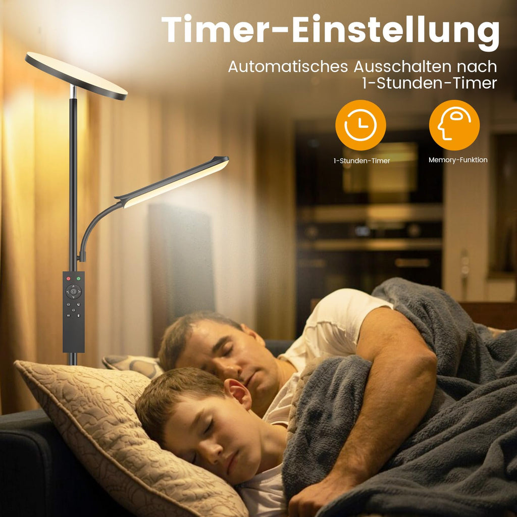 Stehlampe Wohnzimmer, 42W Deckenfluter mit Leselampe, 4200LM LED Stehlampe Dimmbar mit 2700K-6500K Farbtemperatu, Moderne Standleuchte mit Fernbedienung & Touch-Steuerung für Wohnzimmer Schlafzimmer