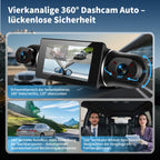 Dashcam Auto Vorne Hinten 2K/1080P,4 Kanal Auto Kamera mit 64GB SD-Karte,360°Dash Cam mit parküberwachung,3" IPS-Bildschirm,4X140° Weitwinkel,WDR Nachtsicht(8 IR-LEDs),G-Sensor,Loop-Aufnahme,WiFi App