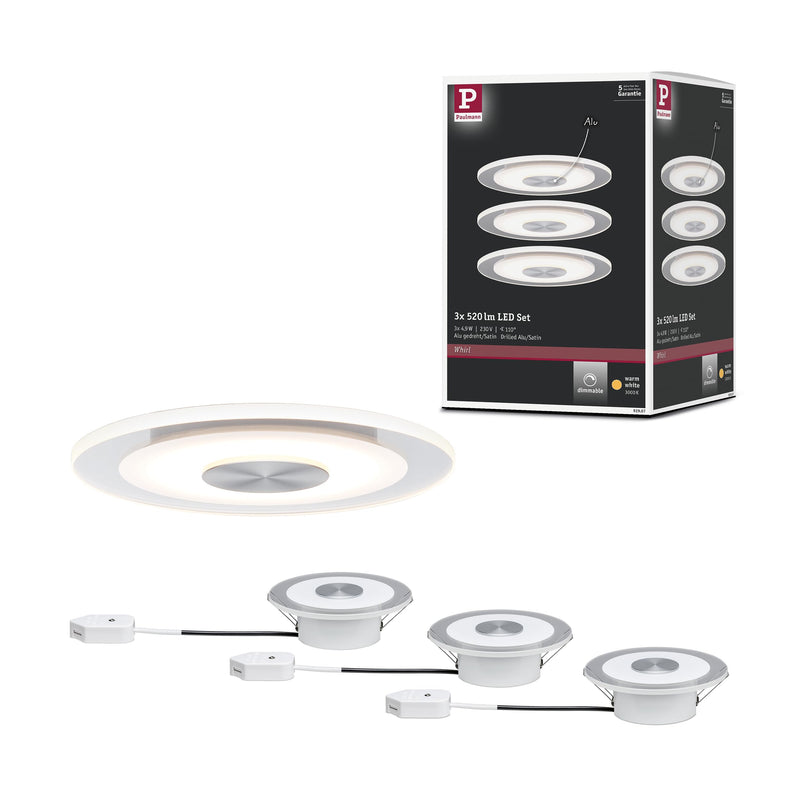 Paulmann 92907 LED Einbauleuchte Whirl rund Einbaustrahler 3x5,5W Deckeneinbauspot Alu Satin Einbaulampe Einbaulicht dimmbar Deckeneinbauleuchte