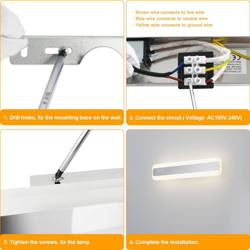 Dehobo Led Bad Spiegelleuchte 14W 40cm - LED Spiegellampe Badezimmer Spiegelleuchte IP44 4000K Neutralweiß - Badlampe Wandbeleuchtung 230V 1000LM Spiegelfrontlicht aus Acryl Kein Flimmern