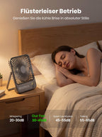 Warmco 10000mAh Tragbarer Ventilator 21 cm Hoch, Max 24h Laufzeit, Ultra-dünn Leise Akku Tischventilator mit Digitalanzeige für Camping, Büro, Schlafzimmer, Reisen