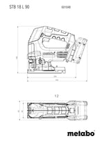 metabo Akku-Stichsäge STB 18 L 90-18 V, CAS, 90 mm Schnitttiefe, 4-fach Pendelhub - Werkzeugloser Sägeblattwechsel, Softgrip, Späneblasfunktion, LED-Licht, Absaugung, für Holz, Metall & Kunststoff