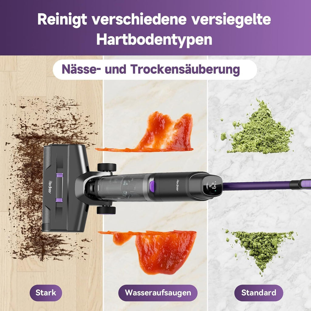Redkey W15 Nass Trockensauger Akku,Selbstreinigender Mopp-Staubsauger,Kantenreinigung 6 mm,Dual-Wassertank-Unterstützung, 3 Reinigungsmodi,LED Spracherinnerung Geeignet für Hartböden,Selbstreinigung