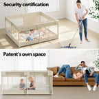 Fodoss Baby Laufgitter mit Matte, 120x120cm Laufstall Baby, mit Matratze, Atmungsaktives Netzdesign, Laufstall für die Wohnung-Beige