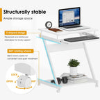 SogesHome Schreibtisch Klein Computertisch mit 4 Rollen 2 Davon mit Bremsen PC-Tisch in Z-Form mit Tastaturauszug für Zuhause und Büro, 60 x 48 cm