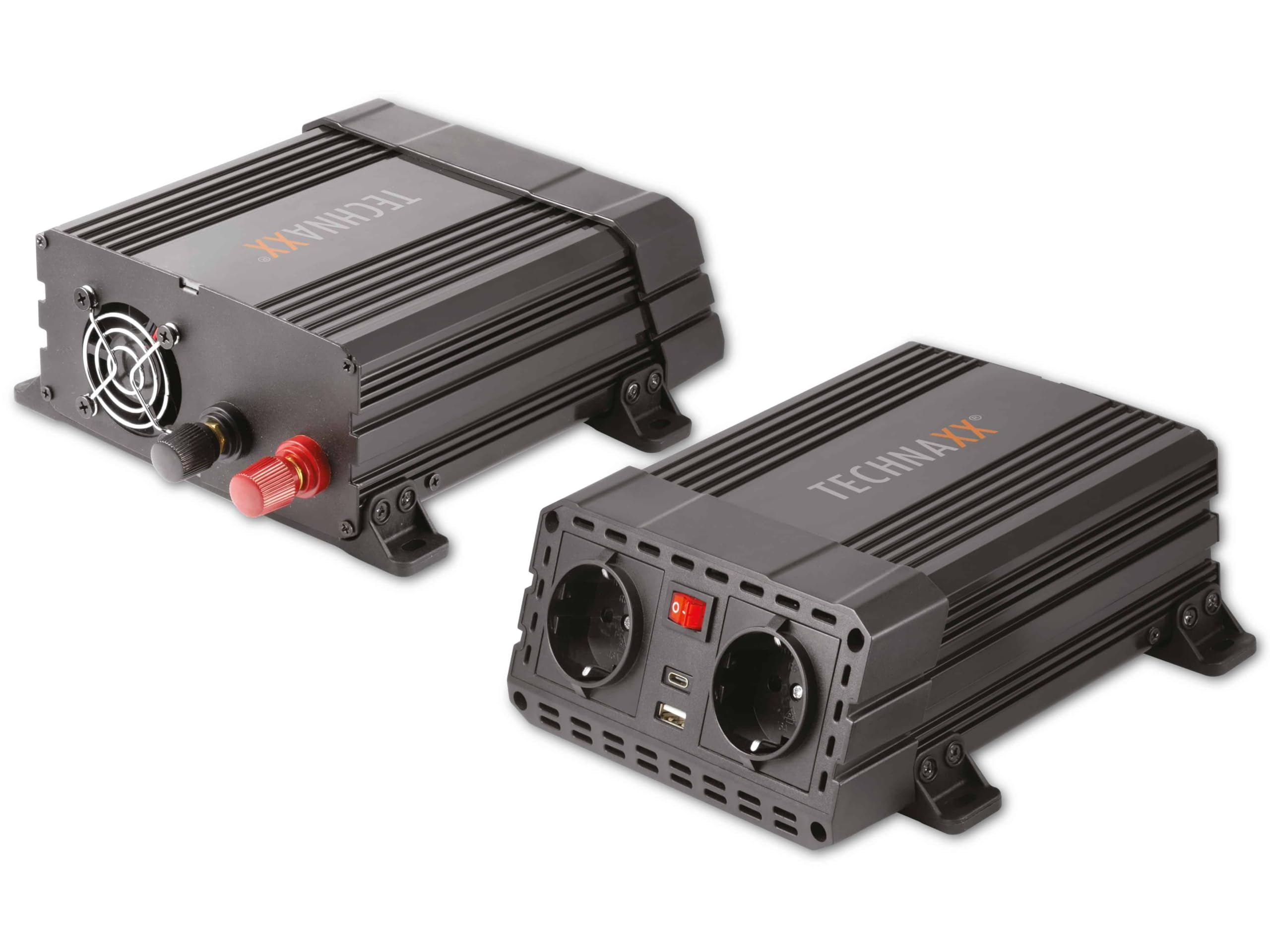 Technaxx Wechselrichter 24V auf 230V - LKW Inverter mit 2X Schuko-Stecker und 2X USB-Port - Power 600W / 1200W (Spitze) - Spannungswandler TE19 24V