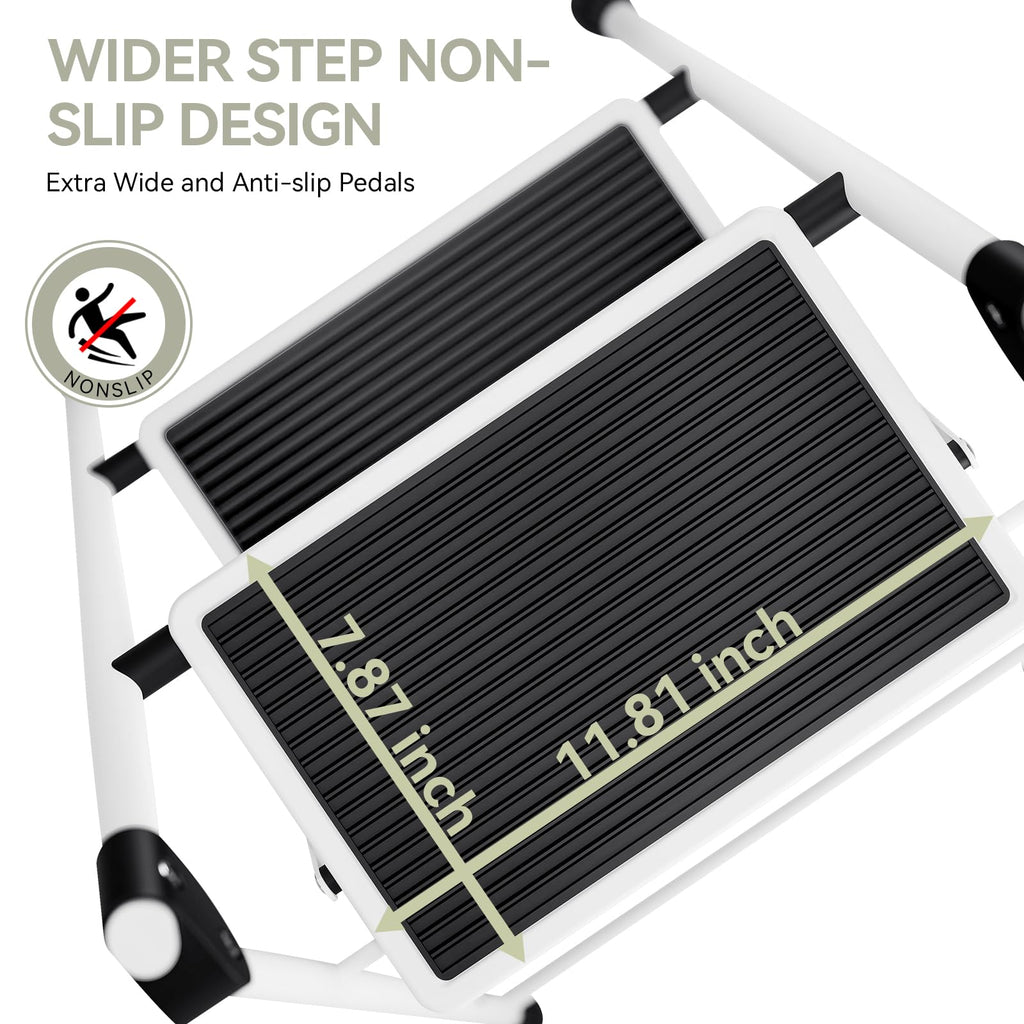 KINGRACK 3 Stufen Leiter, Trittleiter mit Handläufen, Stufenleiter, Klappleiter Tritthocker, Klapptritthocker für Erwachsene mit Griff, Haushaltsleiter Anti-Rutsch-stabilem und breitem Pedal, weiß