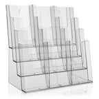 Taymar Prospektständer Tribüne für DIN A4, A5, DIN lang, DL, A6 Flyer, flexibler, transparenter Tischprospektständer als standfester Aufsteller, Flyerständer mit 4 Etagen, optional als Wand-Prospekthalter