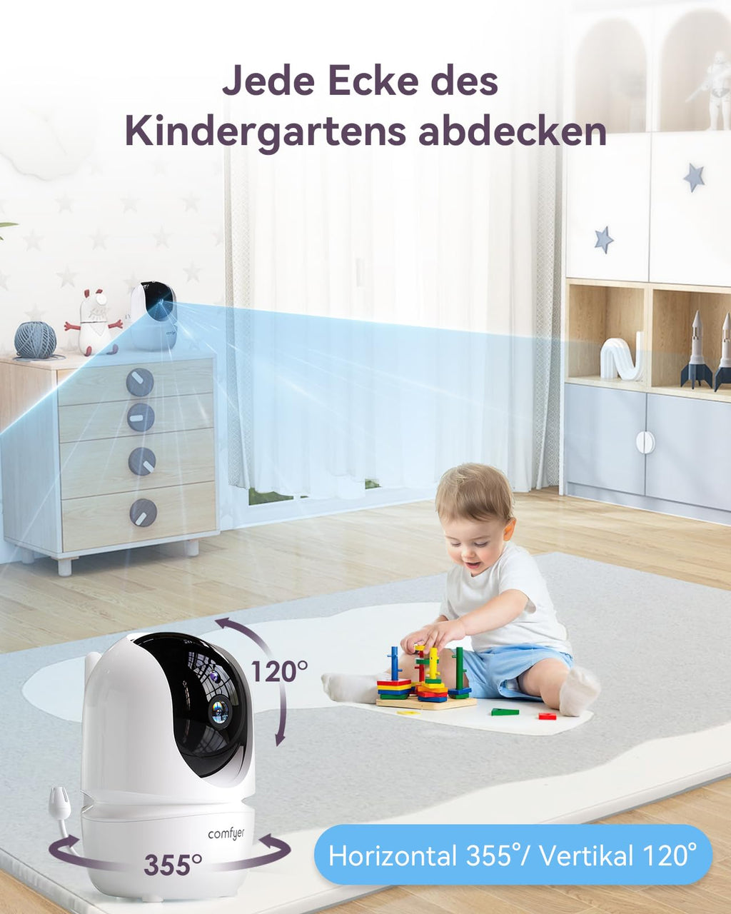 Comfyer Split-Screen Babyphone mit 2 Kameras, 7" HD 720P Video Babyphone ohne WLAN mit Halterung, IR-Nachtsicht Vox-Modus 2-Wege-Audio 6000mAh 300M Reichweite Videoüberwachungsgeräte