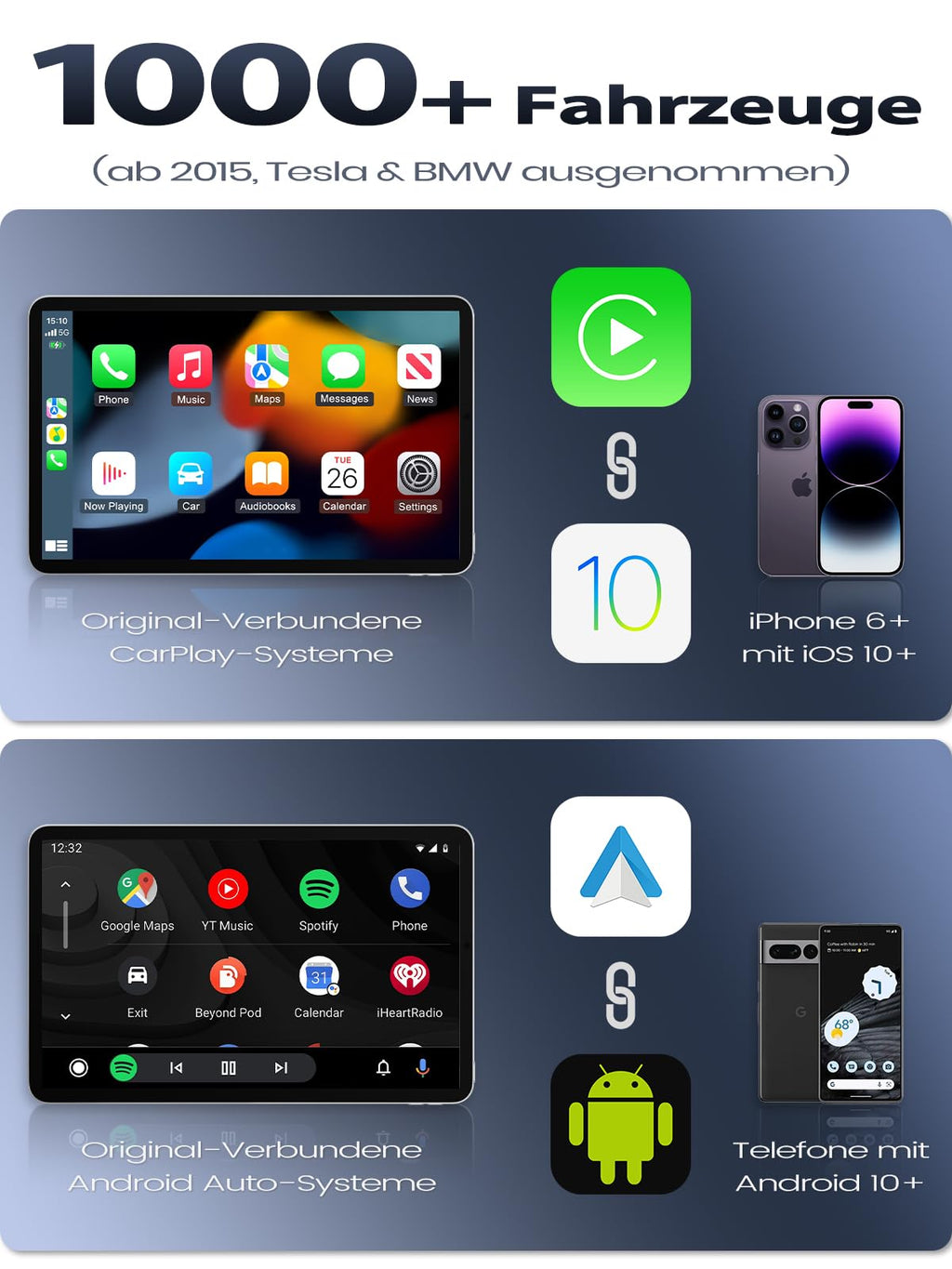 CODONOVA CarPlay Wireless Adapter – 2026 Pro Mini Android Auto Adapter, Plug & Play über USB-A/USB-C-Anschluss, Stabil & Kompakt, Kompatibel mit Autos ab 2016, iOS 10+ & Android 10+ (Kohlefaser)
