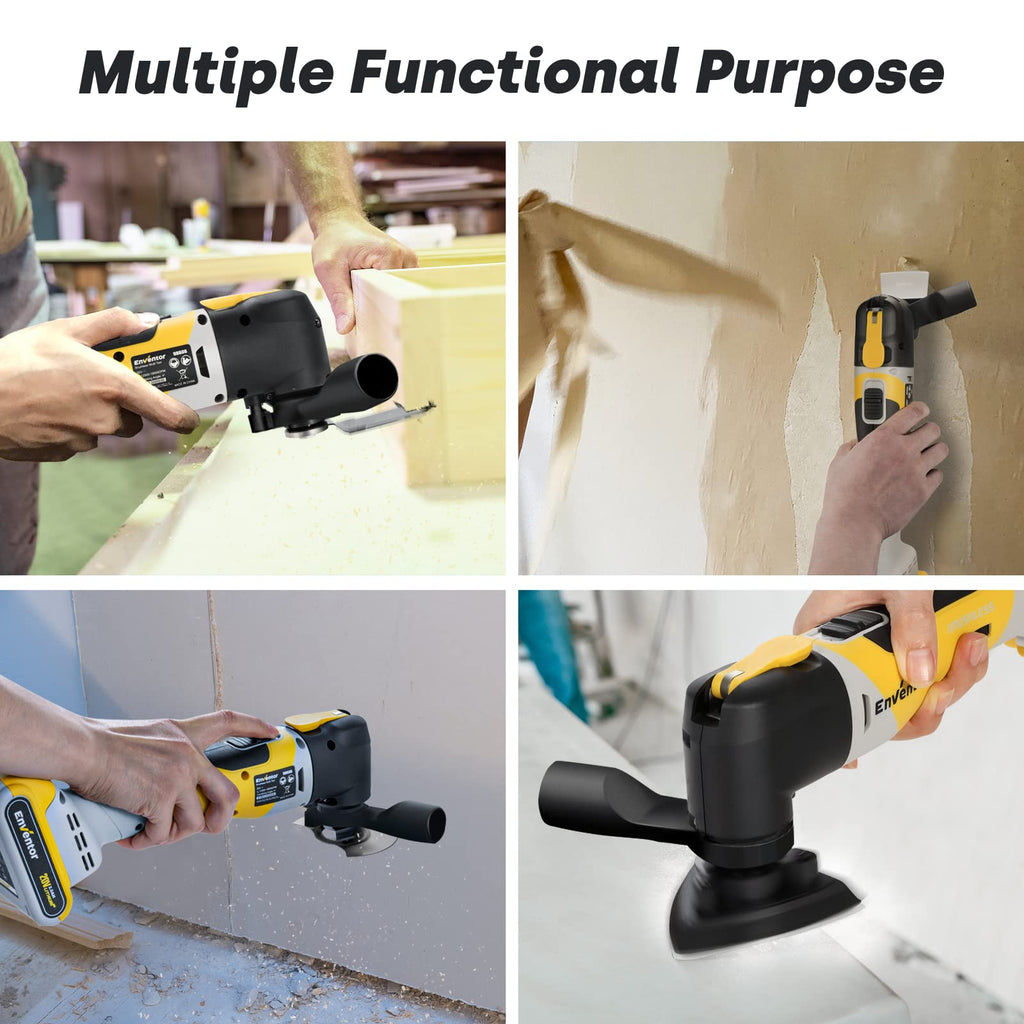 Akku Multifunktionswerkzeug 20V, ENVENTOR Oszillationswerkzeug mit 2.0AH Akku und Ladegerät, 12000-19500RPM, 4 ° Oszillationswinkel, 6 Geschwindigkeit, 28 Zubehör, zum Schneiden, Polieren, Sägen uvm
