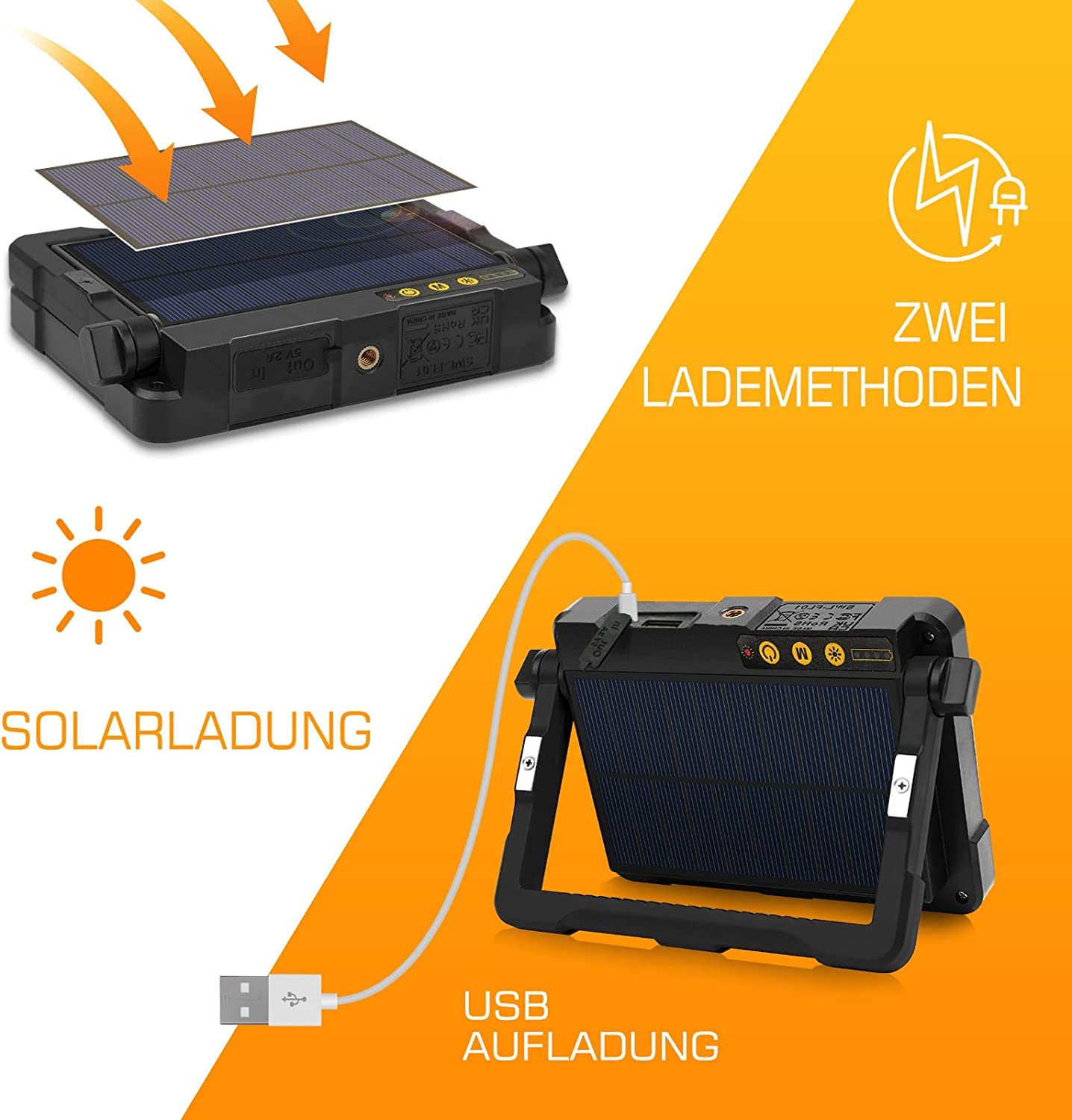 MEIKEE 80W Led Arbeitsleuchte 12000MAH LED Baustrahler Akku Strahler 4 Lichtmodi Campinglampe Tragbar 5 Helligkeiten Solar USB-Aufladung Akku Lampe für Camping, Garage, Bau, Reparatur, Notfall 2PCS