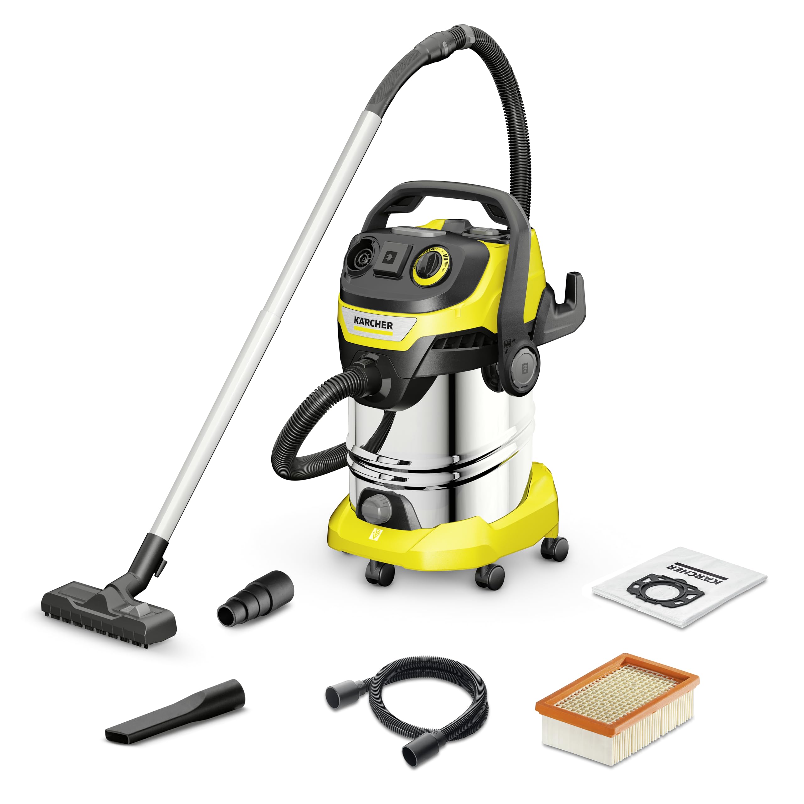Karcher 1.628-361.0, WD 6 PS V-30/6/22/T Nass-/Trockensauger-30 L Edelstahltank-1300W (tragbare Steckdose und Blasfunktion), Standard, 1300 W, 30 liters