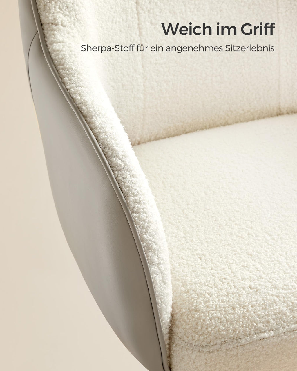 SONGMICS Homeoffice Stuhl, Drehstuhl, Schreibtischstuhl, höhenverstellbar, bis 110 kg belastbar, atmungsaktiver Sherpa-Stoff und PU, für Arbeitszimmer, Schlafzimmer, cappuccinobeige OBG019W01
