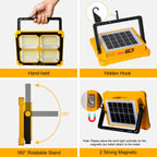 100W LED Baustrahler Akku Solar Arbeitsleuchte Tragbare, 10000LM 12000mAh Akku Arbeitsleuchte USB-Wiederaufladbar, 4 Lichtmodi, Campinglampe Tragbar im Freien für Notfälle, Baustelle, Camping, Garage