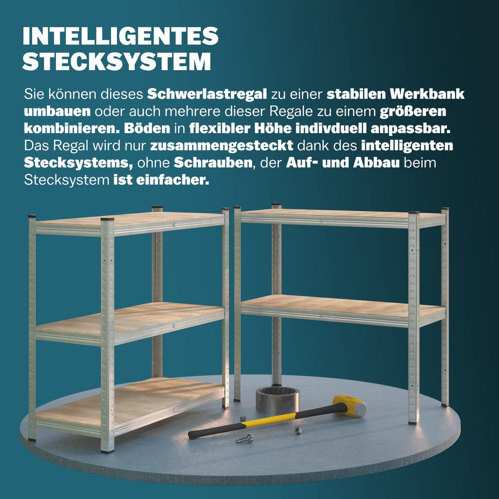 Monzana® 2X Schwerlastregal 160x90x40cm 1400kg 4 MDF-Platten Regal Lagerregal Kellerregal Steckregal Werkstattregal