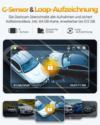 GKU 3-Kanal-Dashcam, 4K+1080P+1080P Dashcam Auto Vorne Innen Hinten mit 64GB SD Karte, GPS 5GHz WiFi, 3" IPS-Bildschirm, Super Nachtsicht,WDR,G-Sensor,Loop-Aufnahme,Parküberwachung,Max512GB
