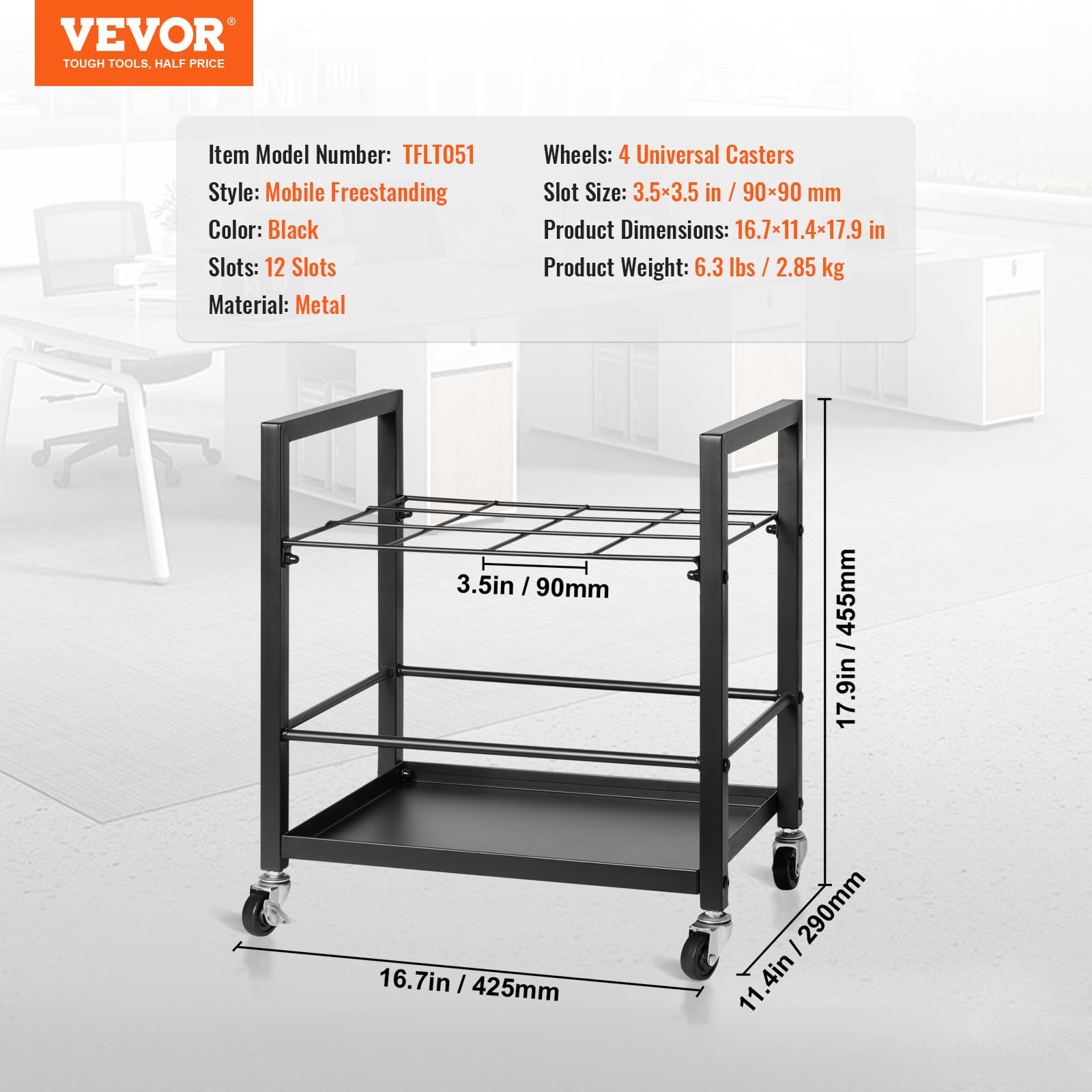 VEVOR Blaupausen Aufbewahrungsregal, Blaupausenhalter mit 12 Fächern und Rädern, mobiler Blaupausen Aufbewahrungswagen aus Metall für Karten, Poster, Architektur-Baupläne, zu Hause, Büro, Schule
