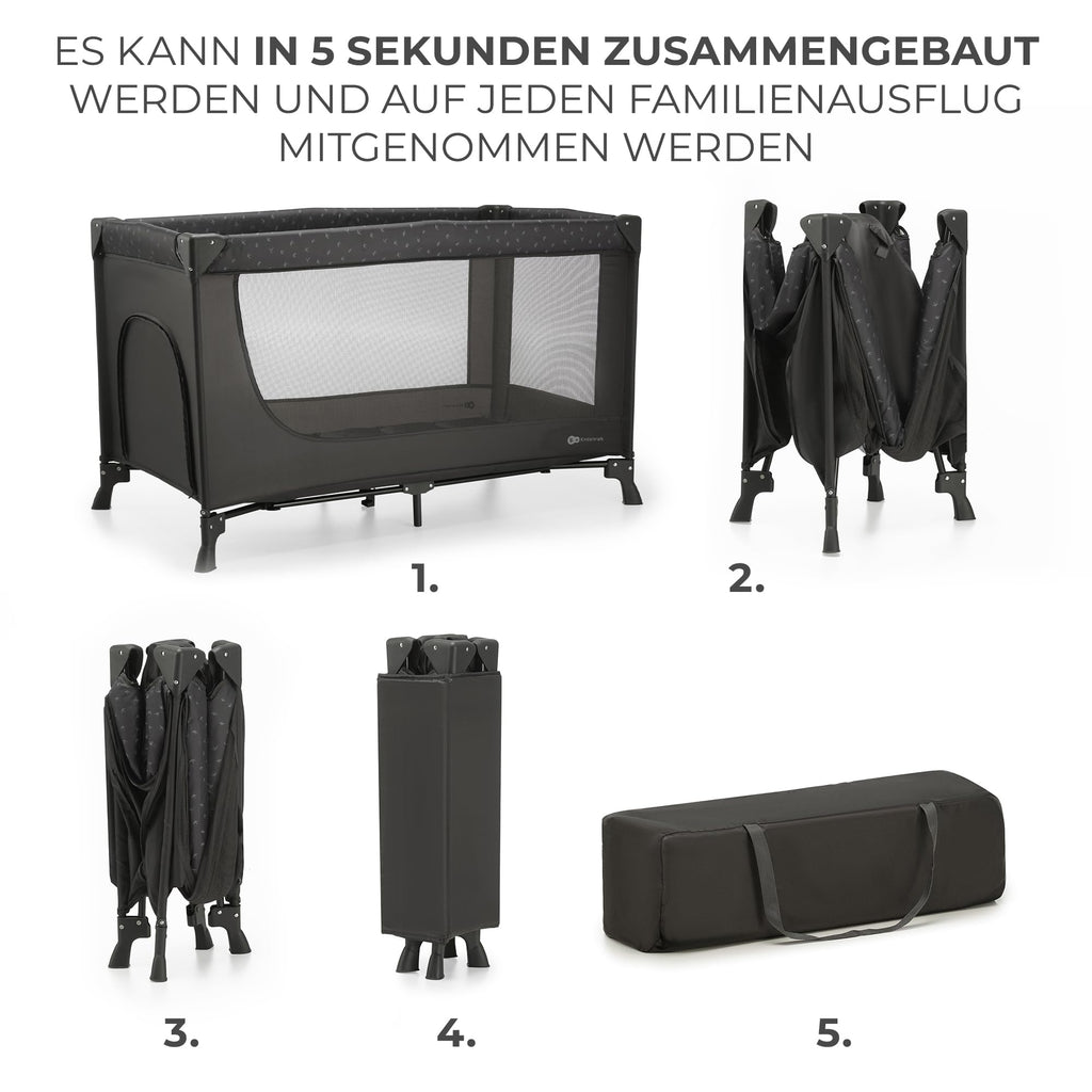 Kinderkraft Kinderreisebett Joy Light, Babybetten, Kinderbett, Reisebett, Praktisch, Modernes Design, Kleine Abmessungen nach Zusammenklappe, Tasche, Grau