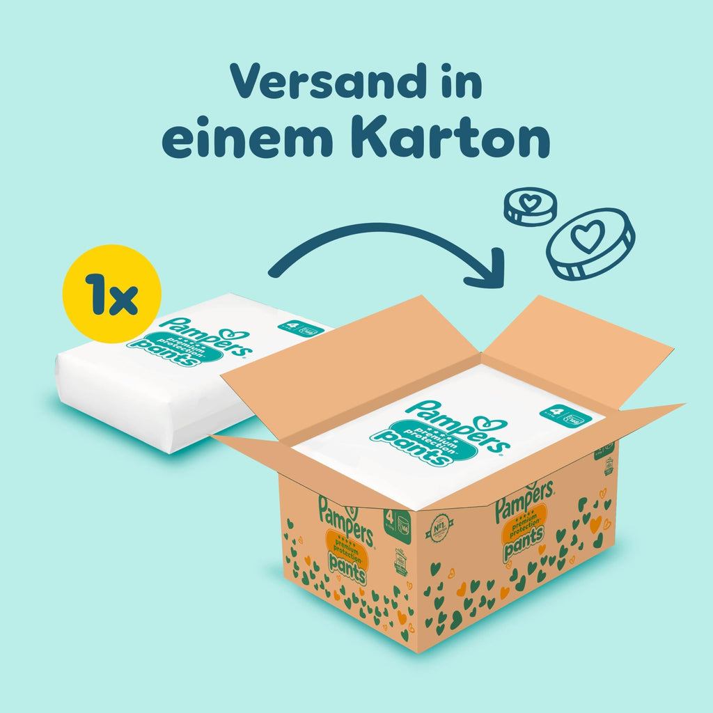 Pampers Premium Protection Pants Größe 4, 168 Windeln, 9kg-15kg, Mit 360° Passform und 2x breiteren Bündchen als vorher für unseren besten Komfort & Schutz
