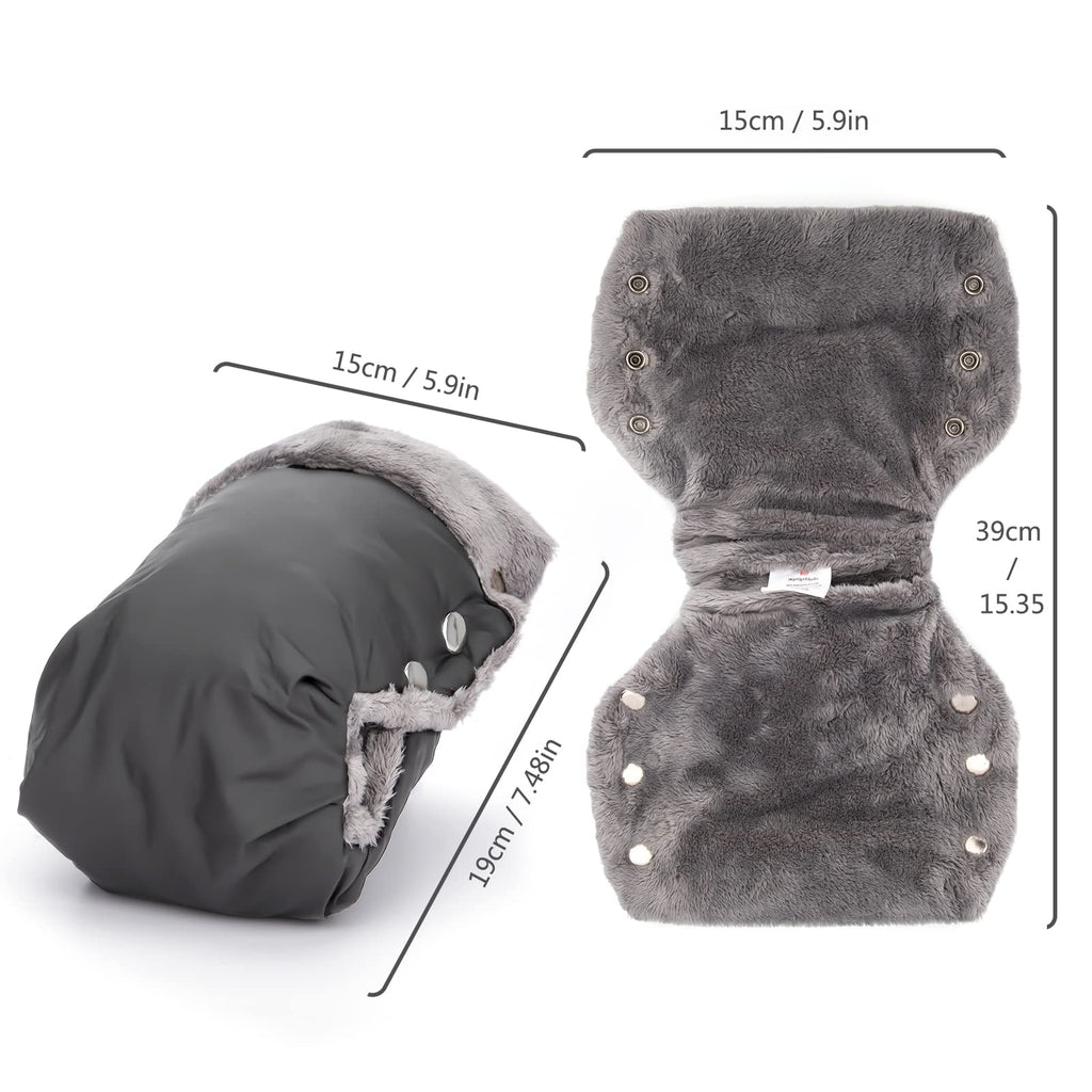 Handwärmer Kinderwagen Handschuhe Handmuff mit warme Fleece und Baumwolle Innenseite Wasserdicht und Winddicht Stroller Handmuff Universalgröße Winter Geschenk für Neue Eltern Grau