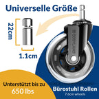 COSYLAND Bürostuhl Rollen 5er Set, 11mm x 22 mm Rollen für Bürostühle, Strapazierfähige Bürostuhl Rollen Parkett, Sehr leise Schreibtischstuhl rollen, Passend für 99% aller Bürostühle