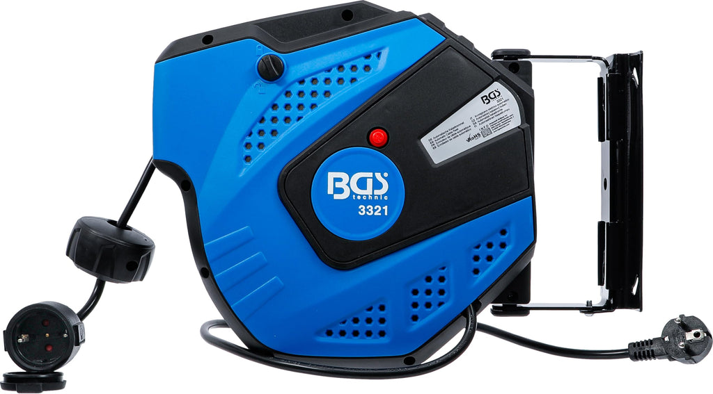 BGS 3321 | Automatische Kabeltrommel | 15 m + 1 m Zuleitung | 180° seitlich schwenkbar | inkl. Montagehalter