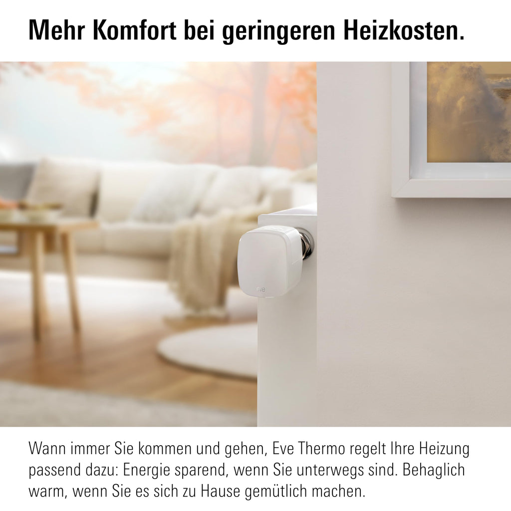 Eve Thermo (Matter) 4er Pack: Smartes Heizkörperthermostat, LED-Display mit Touch-Bedienfeld, Heizkosten sparen, Apple Home, Amazon Alexa, Samsung SmartThings, Google Home, Ben. Thread Border Router