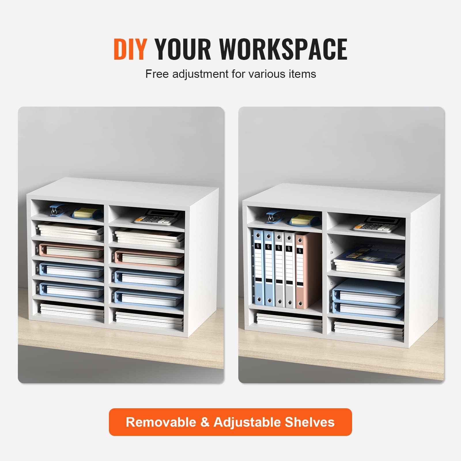 VEVOR Briefablage Schreibtisch Organizer 520 x 305 x 410 mm, 2,3–5,6 cm Einstellbar A4 Stapelbar, Papierablage, Aufbewahrung Schreibtisch Ablagesystem Organisation, Ablage (Weiß, 2 x 6 Fächer)