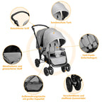 GOPLUS Geschwisterwagen Zwillingswagen, Kinderbuggy Klappbar, Buggy Zwilinge, Kinderwagen Babybuggy, Babywagen Grau, für Babys ab 6 Monate (Grau)