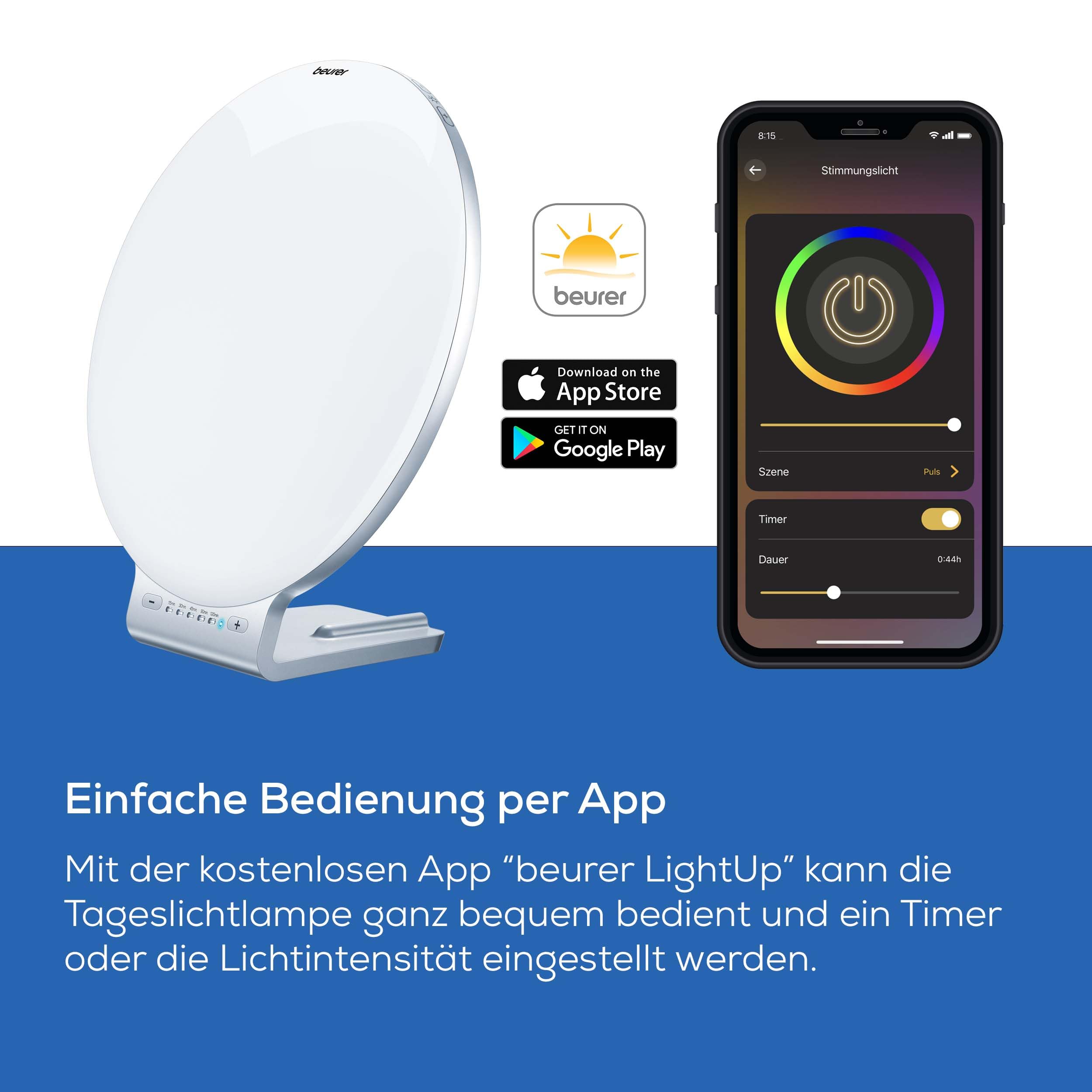 Beurer TL 100 2-in-1 LED Tageslichtlampe und Stimmungslicht, mit Farbwechselfunktion, bequeme App Steuerung, 1 Stück (1er Pack), Weiß