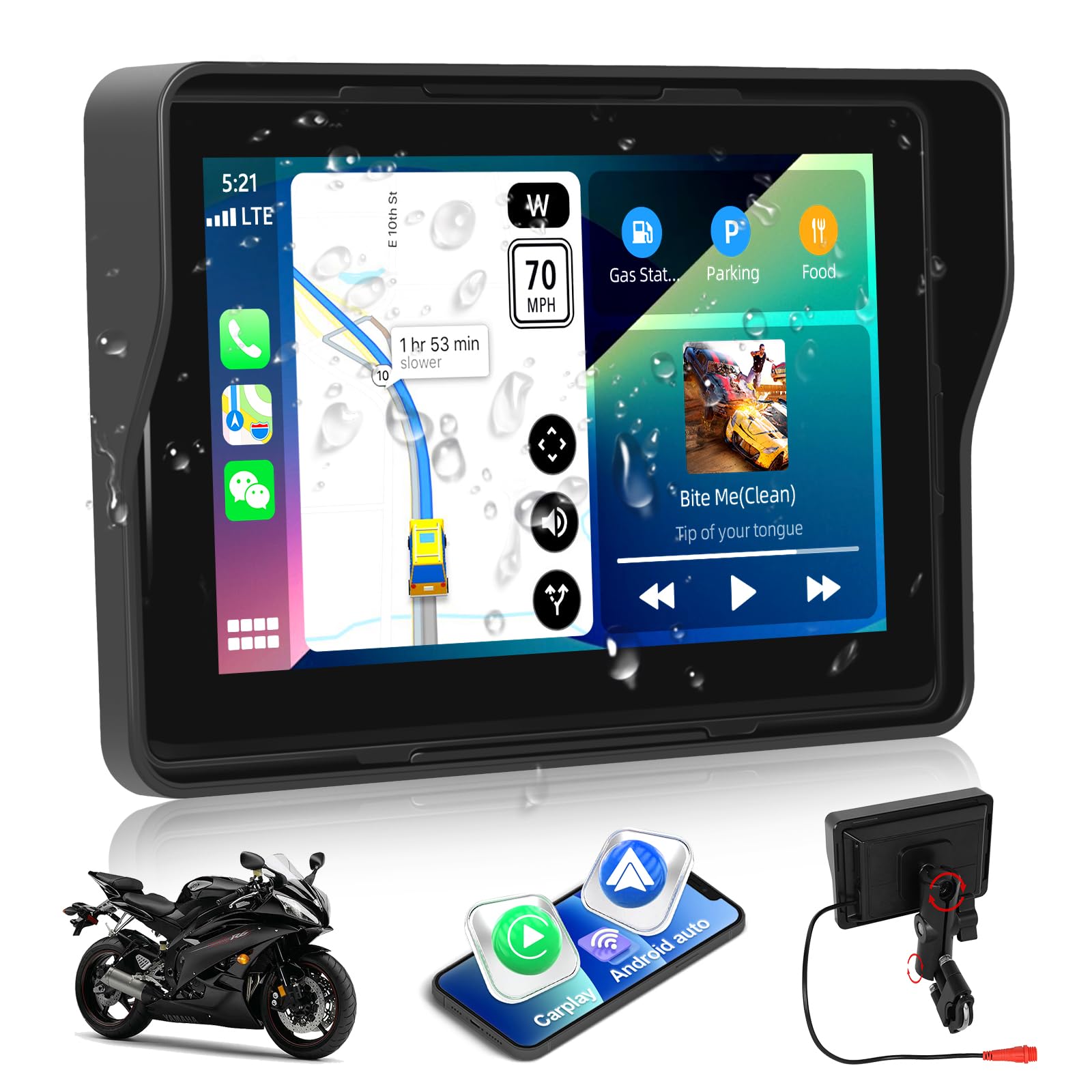 CAMECHO [2025 Carplay Motorrad Dash Navi Display für Moto, 5 Zoll HD-Touchscreen Wasserdicht Motorcycle Navigationsgeräte mit Wireless Carplay Android Auto Bluetooth GPS FM EQ Ton