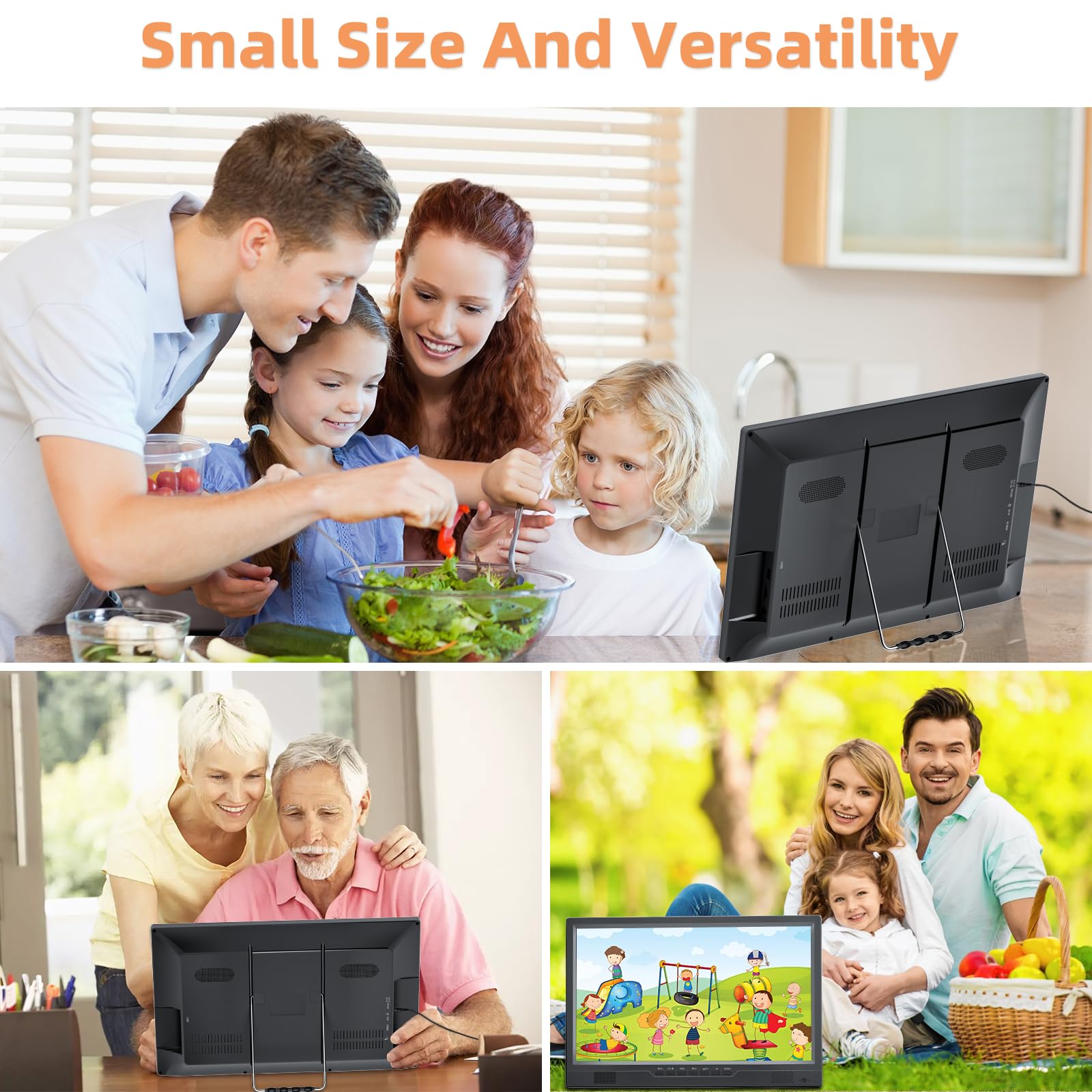 DESOBRY 19-Zoll Fernseher 1080P mit Antenne, Kleiner Fernseher mit HDMI/AVEingang USB-Anschluss, Tragbare MINI TV für Küche, Schlafzimmer, Camping und Wohnmobil (ohne Batterie)