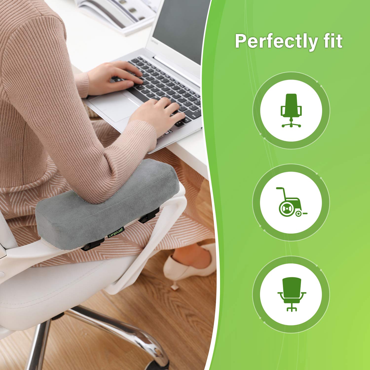 LargeLeaf Extra Dicke 5CM Stuhlarmlehne Polster Ellenbogenkissen Druckentlastung Bürostuhl Gaming Stuhl Armlehne mit Memory Foam Armlehne Polster 2 teiliges Stuhlset