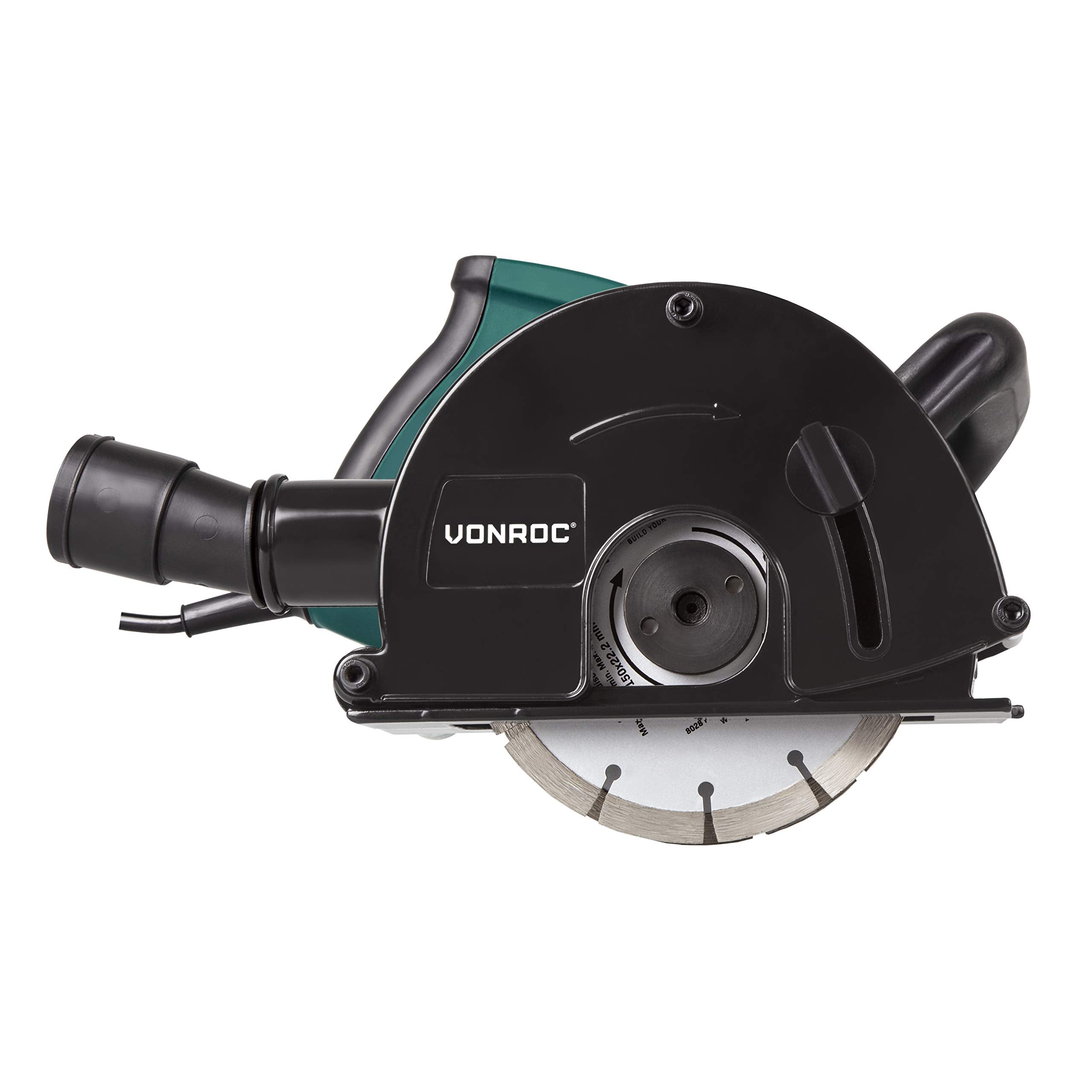 VONROC Schlitzfräse Mauernutfräse mit Absaugung [1700W] - Nutfräser für Kabelnut [14/19/29mm] - Schlitzmaschine 150mm mit Schnittiefe [4-40mm] inklusive 4 Diamantscheiben