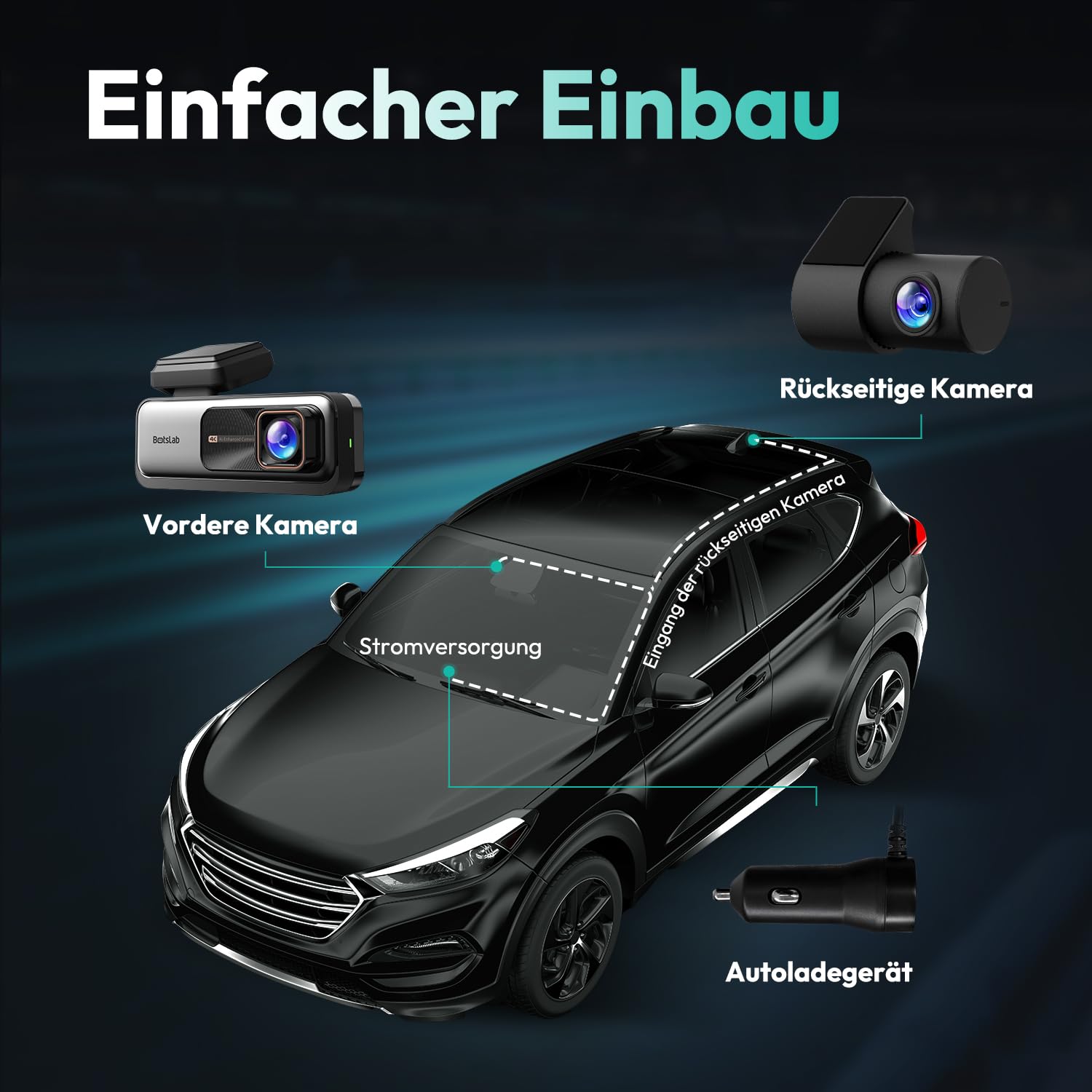 BOTSLAB Dashcam Auto Vorne Hinten 4K+2K mit GPS WiFi und Hardwire-Kit, Dash Cam Auto Kamera mit ADAS, Kostenlose 64-GB-Karte, 24/7 Parküberwachung, 2,45" IPS, Nachtsicht, WDR, 170°Weitwinkel
