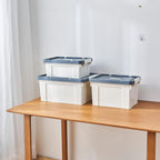 Cetomo 35L*6 Aufbewahrungsboxen, Tragbare Plastikboxen mit Deckeln, Organizer-Behälter mit Griff und Clips, Stapelbar, Ineinander Nestbar, für Zuhause und Büro, Weiß, 35L-6er Pack