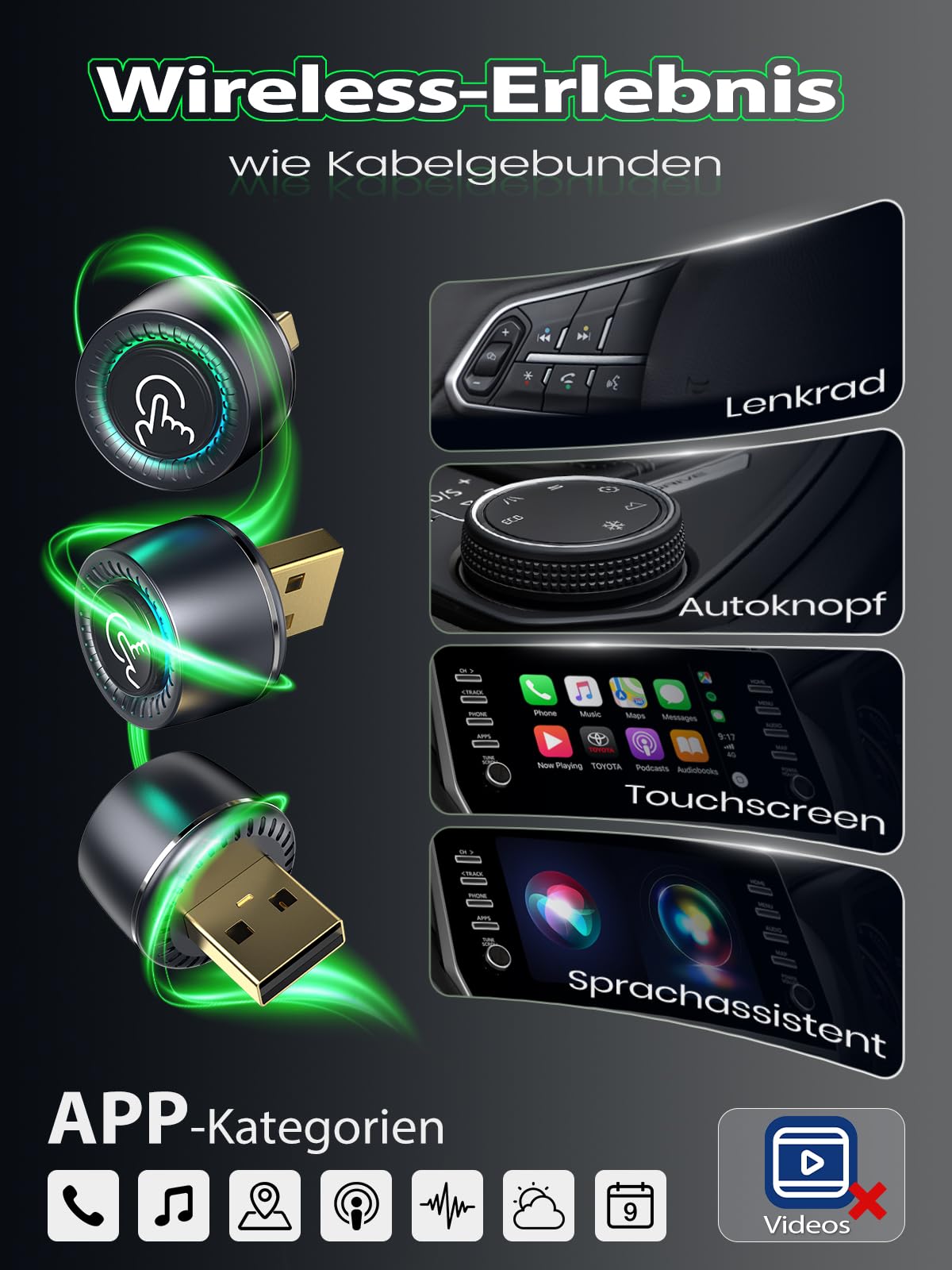 CarPlay Wireless Adapter Android Auto AutobesitzerundAutofahrer EinTastenWechsel Stabil