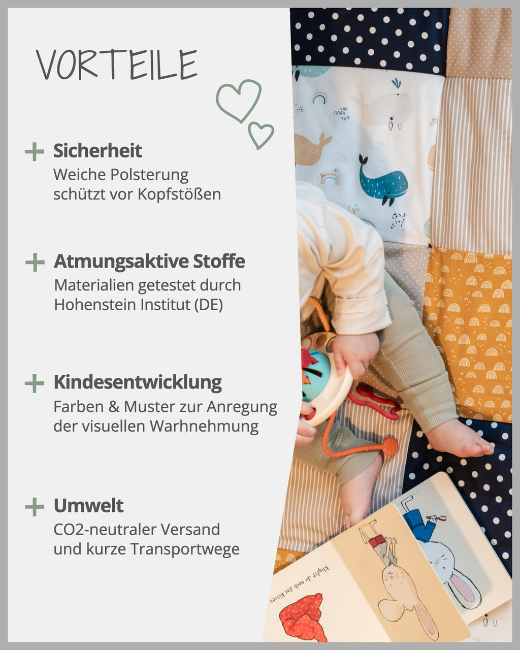 ULLENBOOM Krabbeldecke für Baby 100x100 cm, 100% Oeko-TEX Materialien, Made in EU, Dick & weich gepolstert, Wale - ideal als Babydecke, Laufgittereinlage & Spieldecke Baby