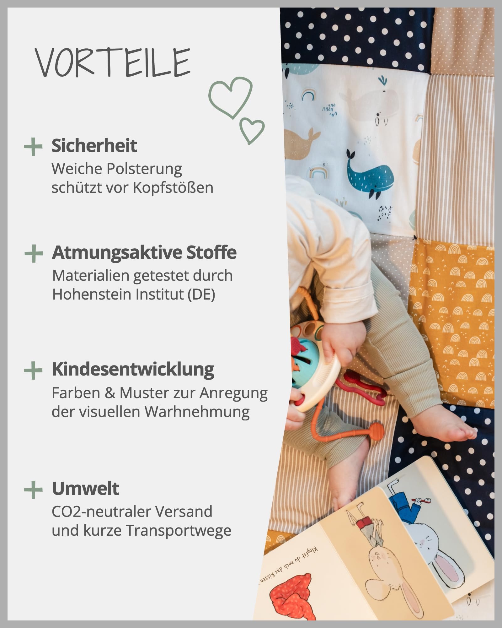 ULLENBOOM Krabbeldecke für Baby 140x140 cm, 100% Oeko-TEX Materialien, Made in EU, Dick & weich gepolstert, Wale - ideal als Babydecke, Krabbelmatte & Spieldecke Baby
