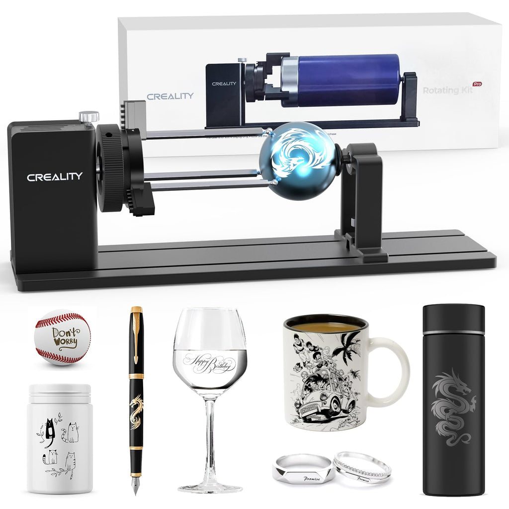 Creality Offizielles Rotary Kit Pro, Laser Rotary Roller 3 in 1 Multifunktions Gravur Zubehör für Lasergravur, Backenfutter Rotary zum Gravieren zylindrischer Objekte, Weinglas, Baseballschläger, Ring