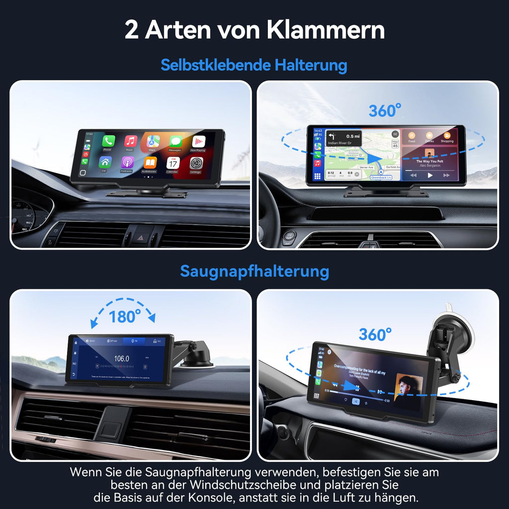 Carpeer CarPlay & Android Auto Display Car Stereo, Auto-Display, 10.26-Zoll-IPS-Touchscreen, Digital Receiver mit 1080p-Rückfahrkamera, Super Link, GPS Navigation, S1ri, Bluetooth Audio, FM, AUX