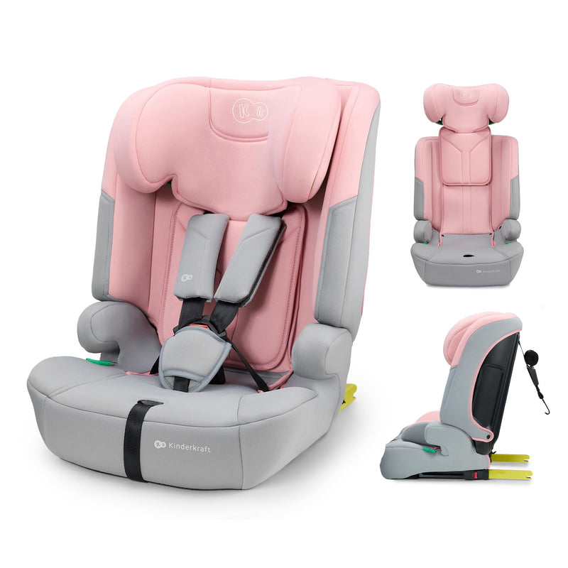 Kinderkraft SAFETY FIX 3 PRO 76-150 cm Kindersitz 9-36 kg, Kinderautositze mit isofix, Einstellung der Kopfstütze und Rückenlehne, extra TOP TETHER, 5 punkt gurte, Rosa