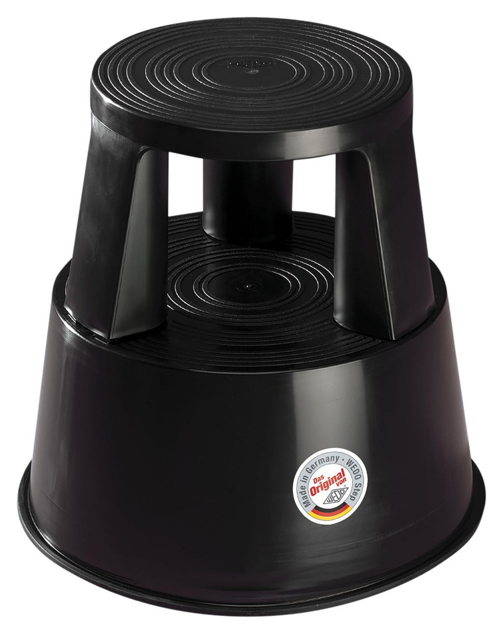 WEDO Rollhocker STEP aus bruchfestem Kunststoff - rollbarer Elefantenfuß Tritthocker, TÜV GS-geprüft, Made in Germany, rutschfest - Höhe ca. 43 cm, Tragkraft 150 kg, Farbe Schwarz