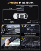 GKU 4K Dashcam Auto Vorne Hinten, 5GHz WiFi Dashcam mit 64GB SD Karte, Auto Kamera mit Parküberwachung, Super Nachtsicht, WDR, 170° Weitwinkel, G-Sensor, Loop-Aufnahme, APP Steuerung, Max 256GB