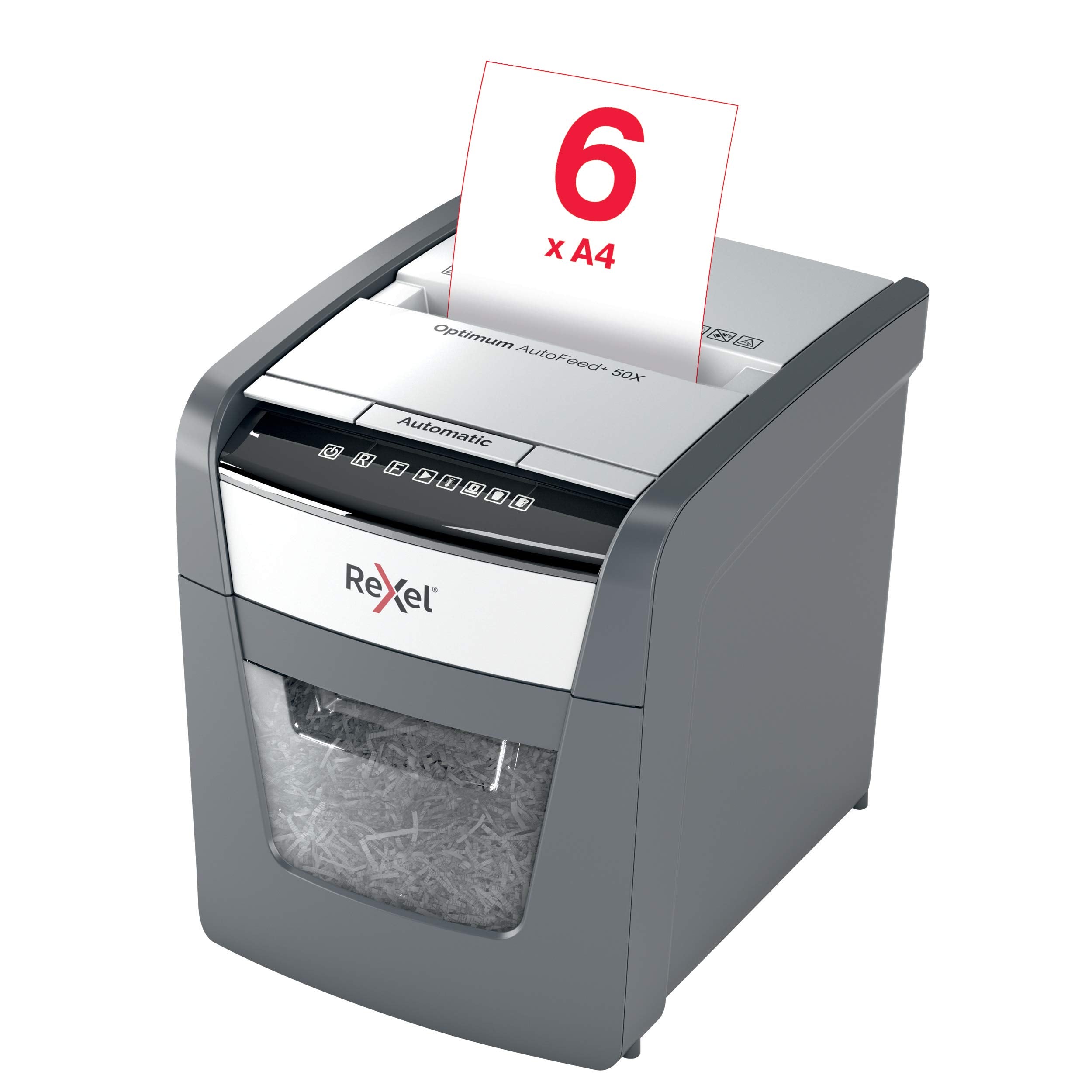 Rexel Optimum AutoFeed+ 50X Automatischer Aktenvernichter, 50 Blatt automatisch, Sicherheitsstufe P4, Partikelschnitt, für Zuhause / Home Office, 20 Liter Abfallbehälter, 2020050XEU