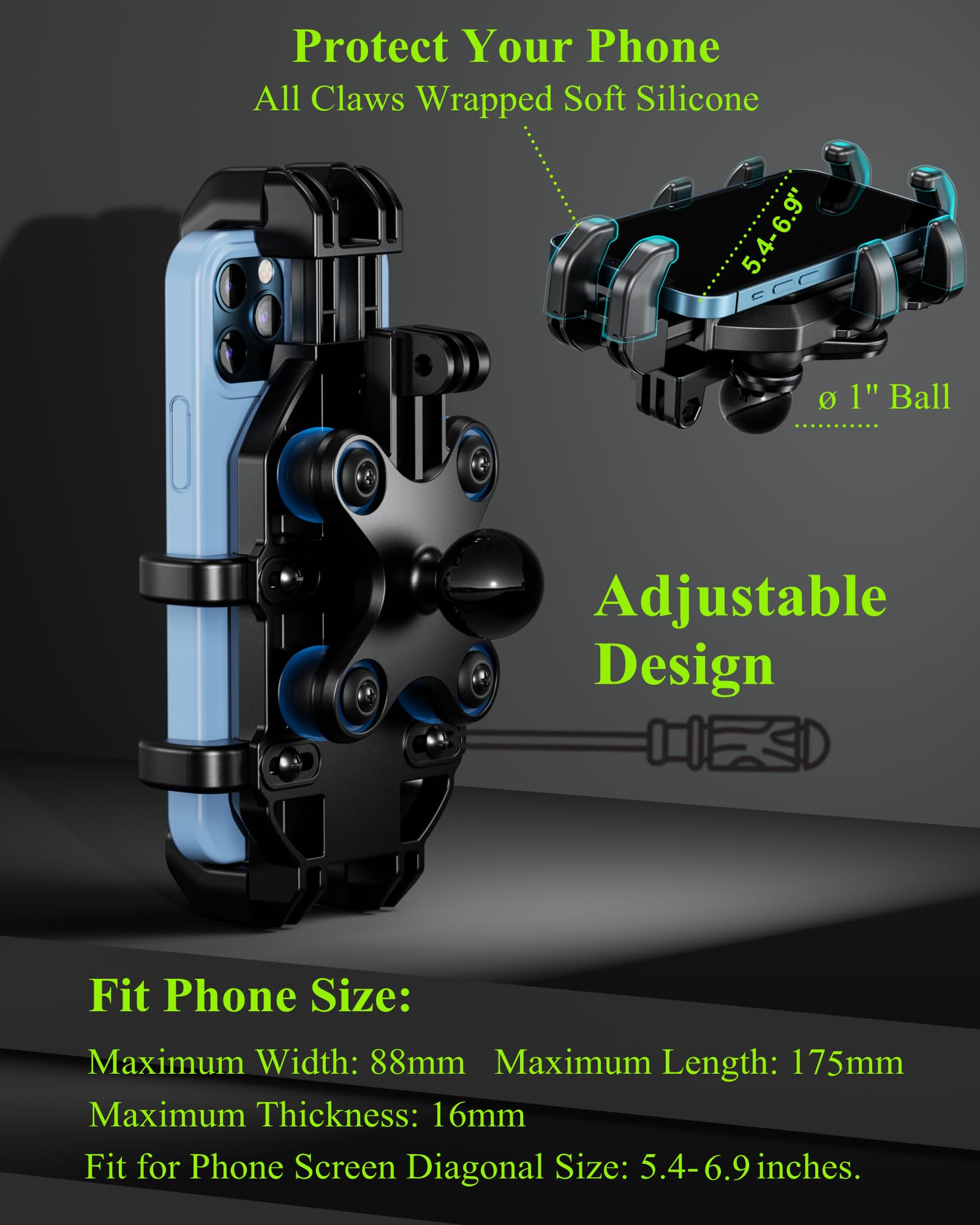 BRCOVAN Motorrad Handyhalterung mit Vibrationsdämpfer, Anti-Shake Handy Motorradhalterung, Verstellbar Lenker Handyhalter für Motorrad, Fahrrad, Roller, ATV, für 5,4 Zoll - 7,2 Zoll Smartphones